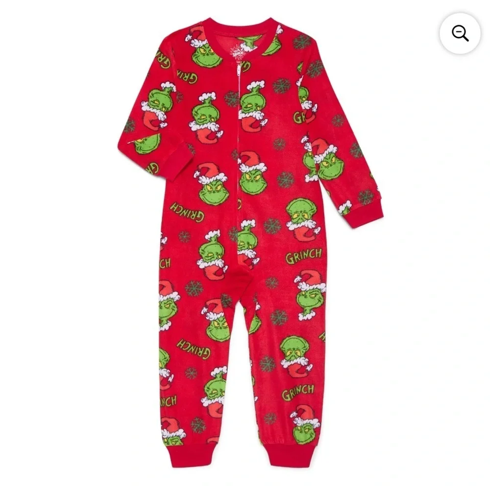 Grinch One Piece Fleece Pajama NEW Medium 8 Christmas Red Green Dr. Seuss